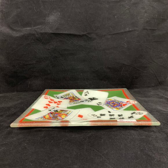 Peggy Karr Fused Glass Playing Cards Serving Platter Bridge Poker Signed 2006 - Picture 7 of 11